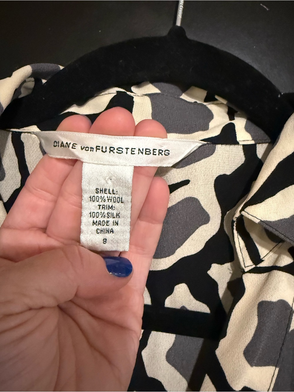 Diane Von Furstenberg Black and Cream Geometric Long Sleeve Dress - Picture 2 of 3